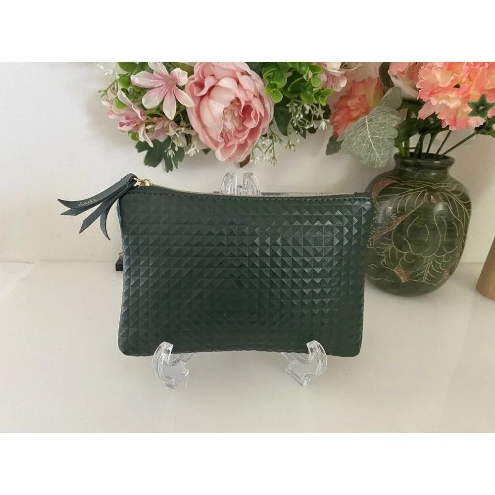 Vintage Ipsy Glam Cosmetics Makeup Bag Dark‎ Green Bag Textured Zippered GUC